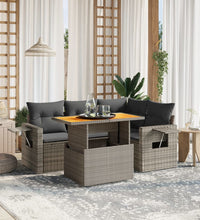 5-tlg. Garten-Sofagarnitur mit Kissen Grau Poly Rattan