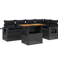 6-tlg. Garten-Sofagarnitur mit Kissen Schwarz Poly Rattan