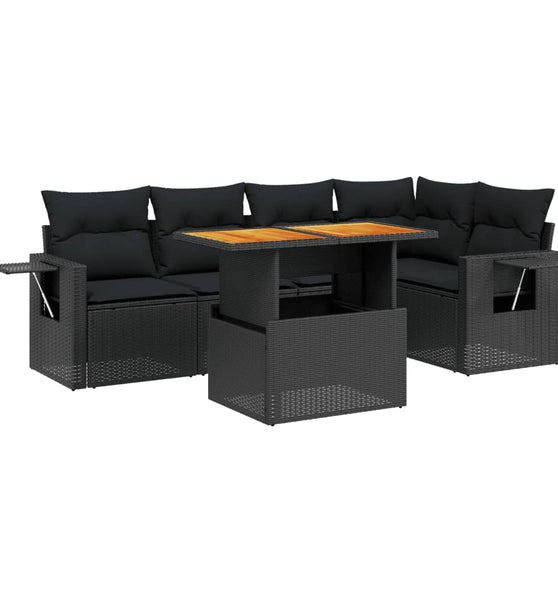 6-tlg. Garten-Sofagarnitur mit Kissen Schwarz Poly Rattan