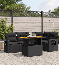 6-tlg. Garten-Sofagarnitur mit Kissen Schwarz Poly Rattan