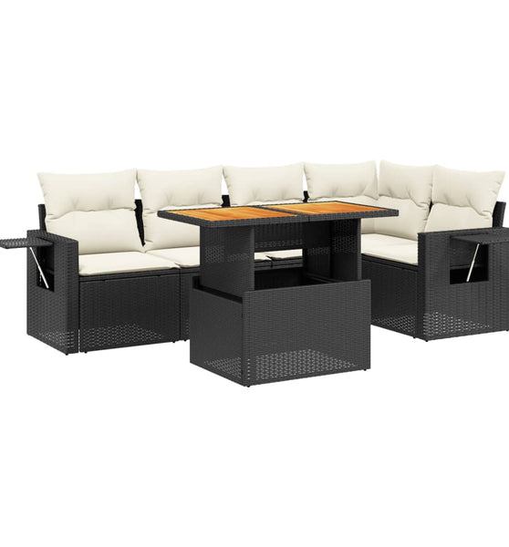 6-tlg. Garten-Sofagarnitur mit Kissen Schwarz Poly Rattan