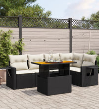 6-tlg. Garten-Sofagarnitur mit Kissen Schwarz Poly Rattan