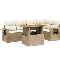 6-tlg. Garten-Sofagarnitur mit Kissen Beige Poly Rattan