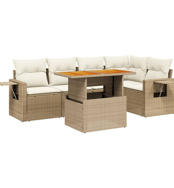 6-tlg. Garten-Sofagarnitur mit Kissen Beige Poly Rattan