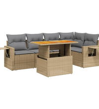 6-tlg. Garten-Sofagarnitur mit Kissen Beige Poly Rattan
