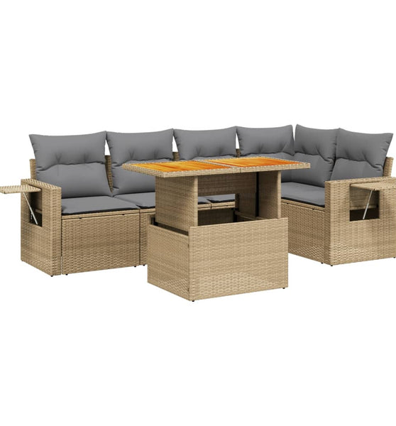 6-tlg. Garten-Sofagarnitur mit Kissen Beige Poly Rattan