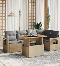 6-tlg. Garten-Sofagarnitur mit Kissen Beige Poly Rattan