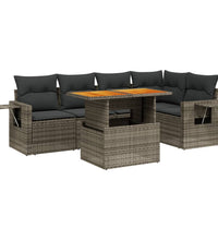 6-tlg. Garten-Sofagarnitur mit Kissen Grau Poly Rattan