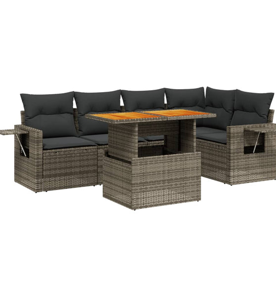 6-tlg. Garten-Sofagarnitur mit Kissen Grau Poly Rattan
