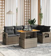 6-tlg. Garten-Sofagarnitur mit Kissen Grau Poly Rattan