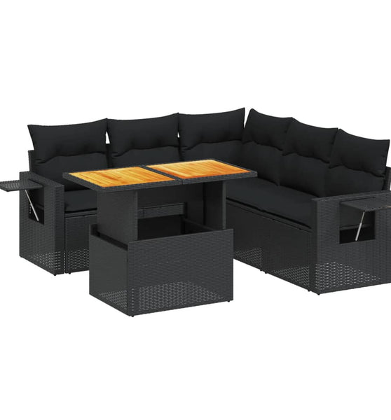 6-tlg. Garten-Sofagarnitur mit Kissen Schwarz Poly Rattan