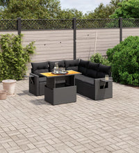 6-tlg. Garten-Sofagarnitur mit Kissen Schwarz Poly Rattan