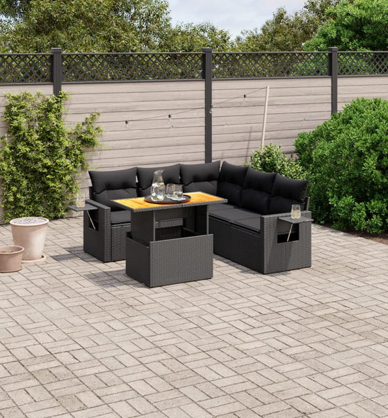 6-tlg. Garten-Sofagarnitur mit Kissen Schwarz Poly Rattan