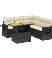 6-tlg. Garten-Sofagarnitur mit Kissen Schwarz Poly Rattan