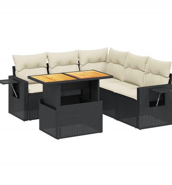 6-tlg. Garten-Sofagarnitur mit Kissen Schwarz Poly Rattan