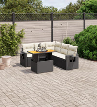 6-tlg. Garten-Sofagarnitur mit Kissen Schwarz Poly Rattan