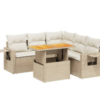 6-tlg. Garten-Sofagarnitur mit Kissen Beige Poly Rattan