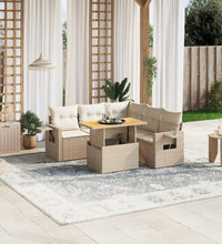 6-tlg. Garten-Sofagarnitur mit Kissen Beige Poly Rattan
