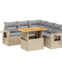 6-tlg. Garten-Sofagarnitur mit Kissen Beige Poly Rattan