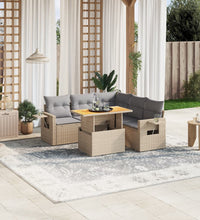 6-tlg. Garten-Sofagarnitur mit Kissen Beige Poly Rattan