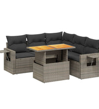 6-tlg. Garten-Sofagarnitur mit Kissen Grau Poly Rattan