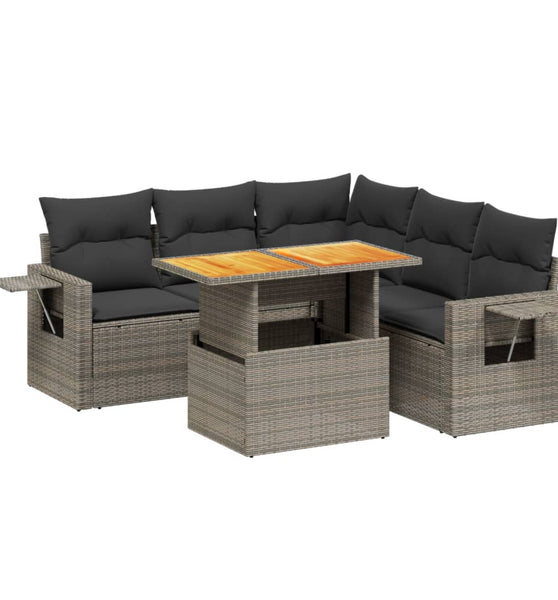 6-tlg. Garten-Sofagarnitur mit Kissen Grau Poly Rattan