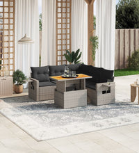 6-tlg. Garten-Sofagarnitur mit Kissen Grau Poly Rattan