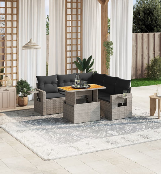 6-tlg. Garten-Sofagarnitur mit Kissen Grau Poly Rattan