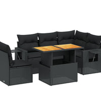 6-tlg. Garten-Sofagarnitur mit Kissen Schwarz Poly Rattan