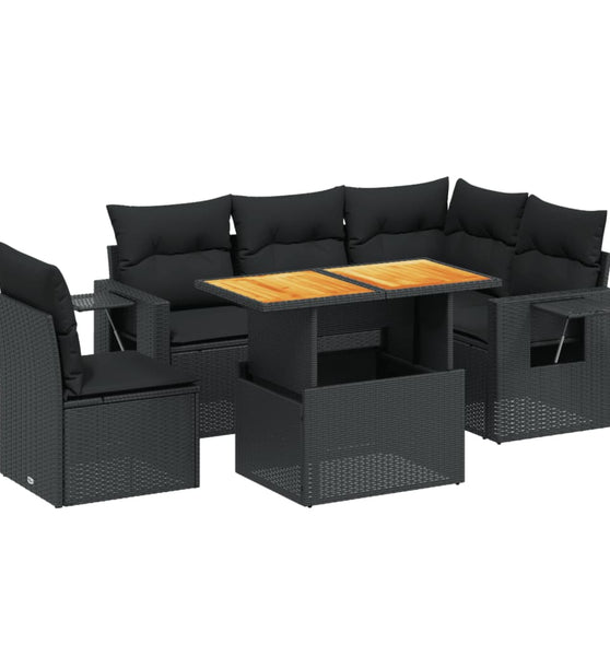 6-tlg. Garten-Sofagarnitur mit Kissen Schwarz Poly Rattan