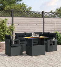6-tlg. Garten-Sofagarnitur mit Kissen Schwarz Poly Rattan