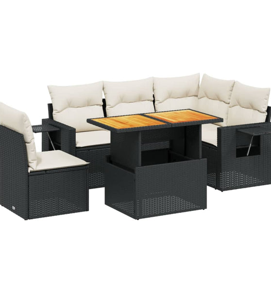 6-tlg. Garten-Sofagarnitur mit Kissen Schwarz Poly Rattan