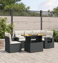 6-tlg. Garten-Sofagarnitur mit Kissen Schwarz Poly Rattan