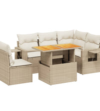 6-tlg. Garten-Sofagarnitur mit Kissen Beige Poly Rattan