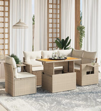 6-tlg. Garten-Sofagarnitur mit Kissen Beige Poly Rattan