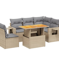 6-tlg. Garten-Sofagarnitur mit Kissen Beige Poly Rattan