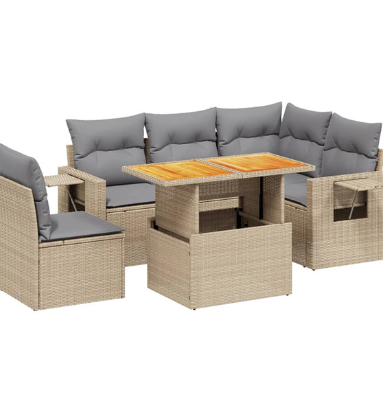6-tlg. Garten-Sofagarnitur mit Kissen Beige Poly Rattan