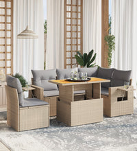 6-tlg. Garten-Sofagarnitur mit Kissen Beige Poly Rattan