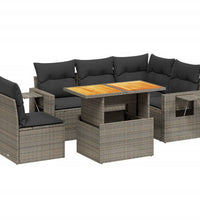 6-tlg. Garten-Sofagarnitur mit Kissen Grau Poly Rattan