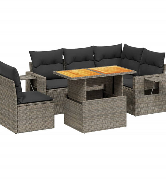 6-tlg. Garten-Sofagarnitur mit Kissen Grau Poly Rattan