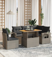 6-tlg. Garten-Sofagarnitur mit Kissen Grau Poly Rattan