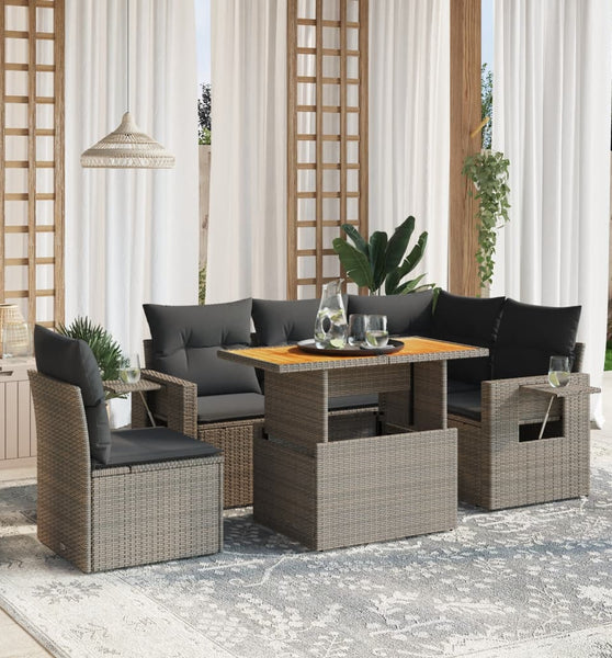 6-tlg. Garten-Sofagarnitur mit Kissen Grau Poly Rattan