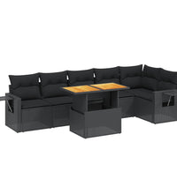 7-tlg. Garten-Sofagarnitur mit Kissen Schwarz Poly Rattan