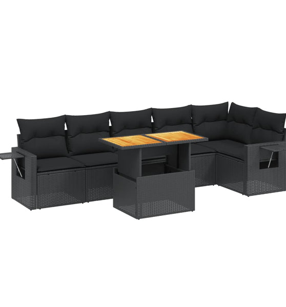 7-tlg. Garten-Sofagarnitur mit Kissen Schwarz Poly Rattan