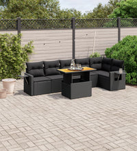 7-tlg. Garten-Sofagarnitur mit Kissen Schwarz Poly Rattan