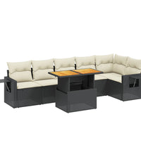 7-tlg. Garten-Sofagarnitur mit Kissen Schwarz Poly Rattan