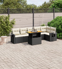 7-tlg. Garten-Sofagarnitur mit Kissen Schwarz Poly Rattan