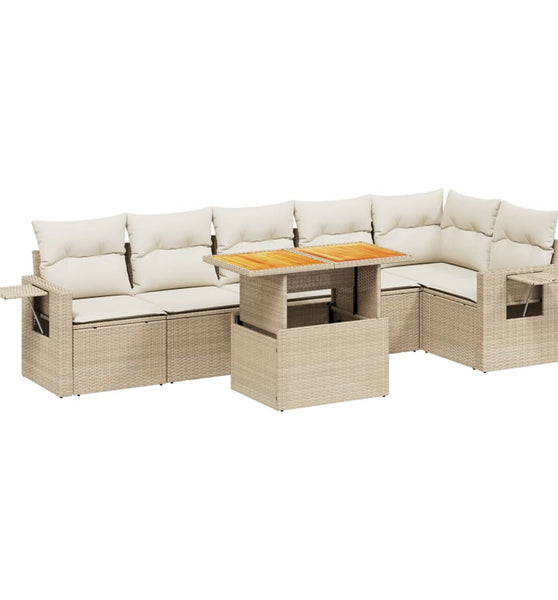 7-tlg. Garten-Sofagarnitur mit Kissen Beige Poly Rattan