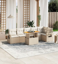 7-tlg. Garten-Sofagarnitur mit Kissen Beige Poly Rattan