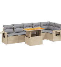 7-tlg. Garten-Sofagarnitur mit Kissen Beige Poly Rattan